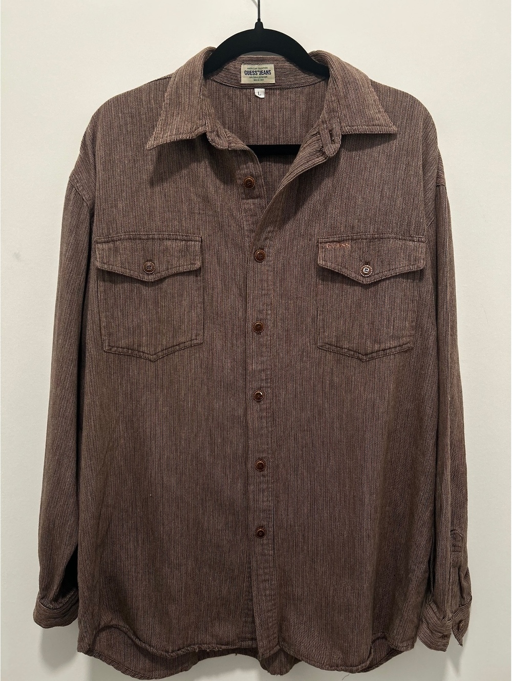 Vintage GUESS JEANS brown striped button-front shirt